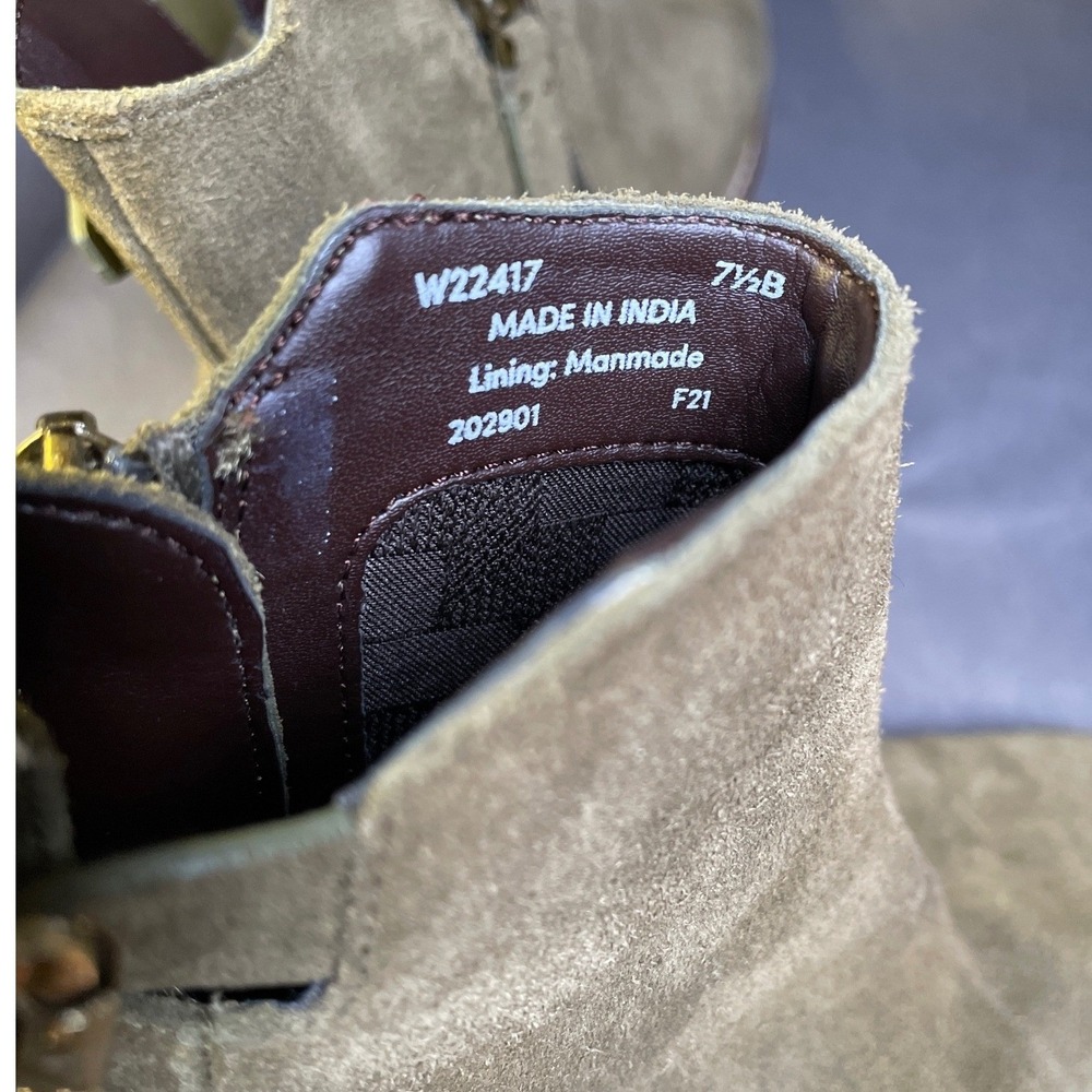 Cole Haan Taupe Suede Ankle Boots Block Heel Side Zip Buckle Bootie Olive Sz 7.5 - Picture 4 of 6